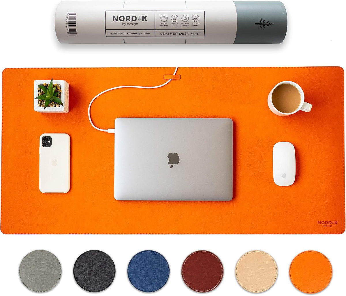 Nordik Leather Desk Mat - Midnight Blue - Large Leather Desk Pad 35x17 in