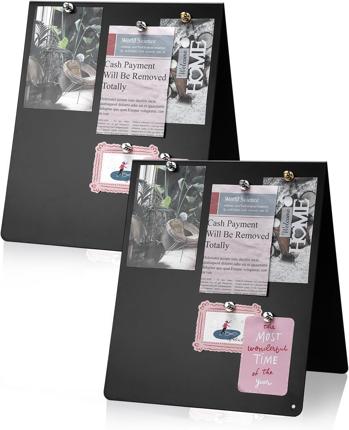 Black Magnetic Board 2 Pack V-Shaped Metal Magnetic Board with Stand