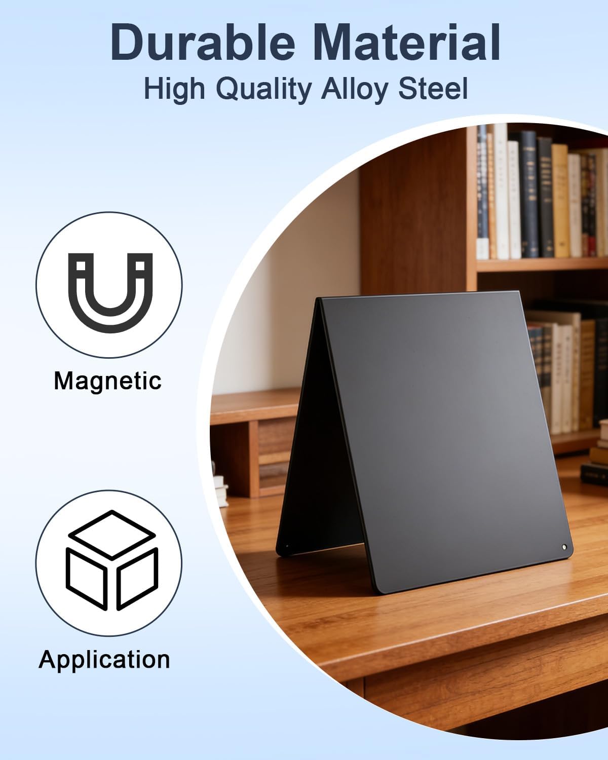 Black Magnetic Board 2 Pack V-Shaped Metal Magnetic Board with Stand
