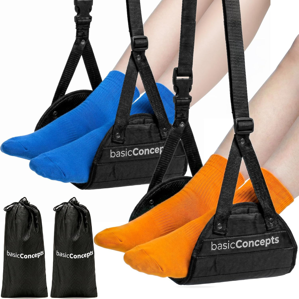 Airplane Adjustable Foot Hammock (2 Pack), Perfect or Office Footrest to Relax Your Feet (Memory Foam) - for Travel Accessories, Desk Hammock, Comfy Hanger
