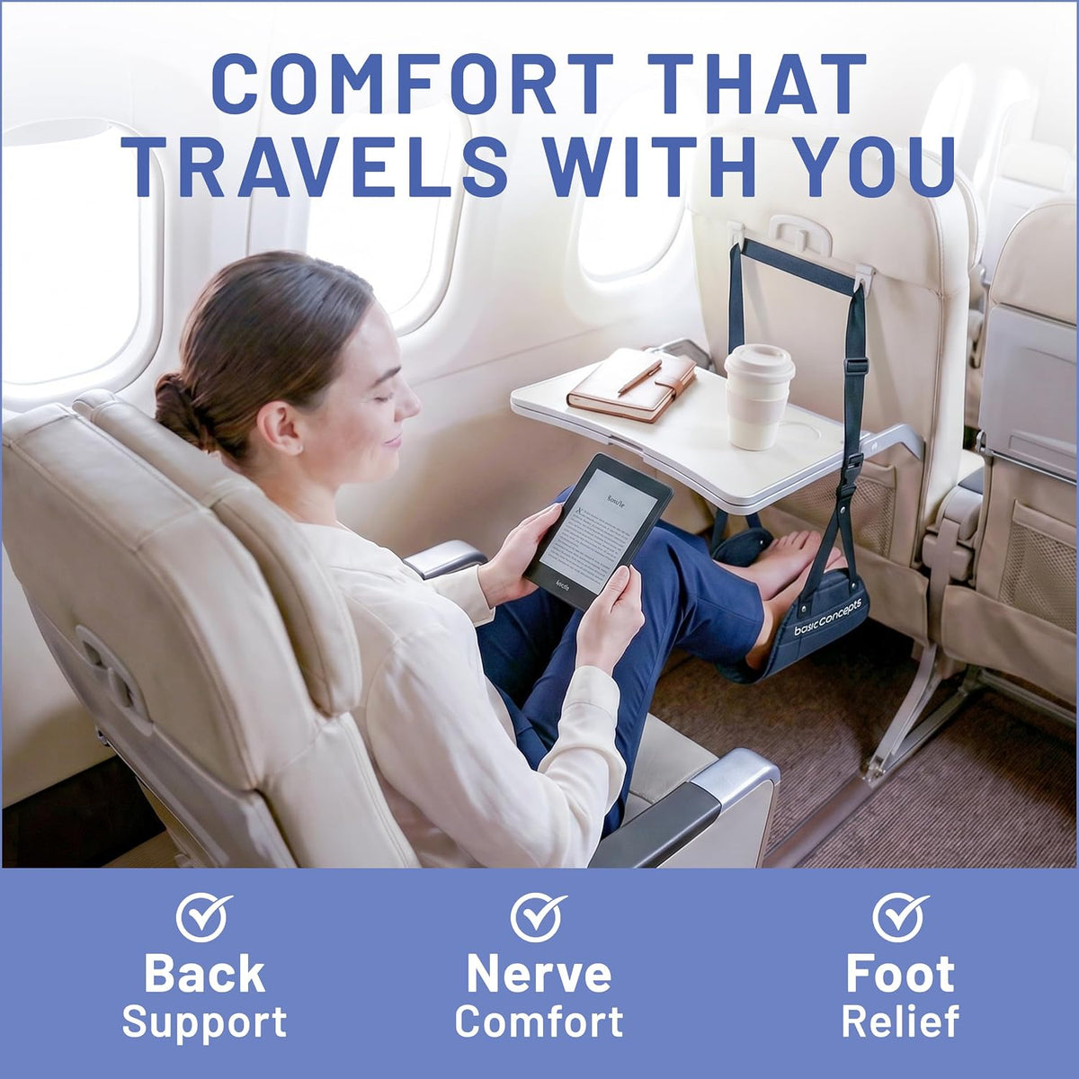 Airplane Adjustable Foot Hammock (2 Pack), Perfect or Office Footrest to Relax Your Feet (Memory Foam) - for Travel Accessories, Desk Hammock, Comfy Hanger
