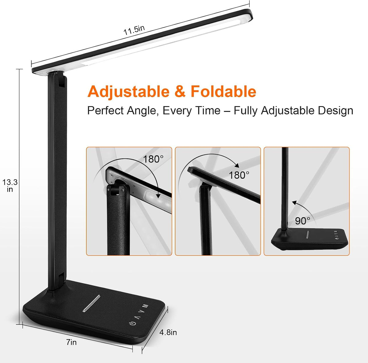 LED Desk Lamp for Office Home, Bright Desk Light with USB Charging Port, Adjustable Dimmable Desk Lamps 5 Modes 5 Brightness, Touch Study Lamp for Nail, Craft, Puzzle, Sewing, Study, Black