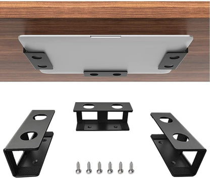 Under Desk Laptop Mount, Metal Under Desk Shelf Holder for Laptop, Mac mini, MacBook, Keyboard with Anti-Scratch Silicone (Black)