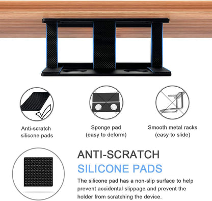 Under Desk Laptop Mount, Metal Under Desk Shelf Holder for Laptop, Mac mini, MacBook, Keyboard with Anti-Scratch Silicone (Black)