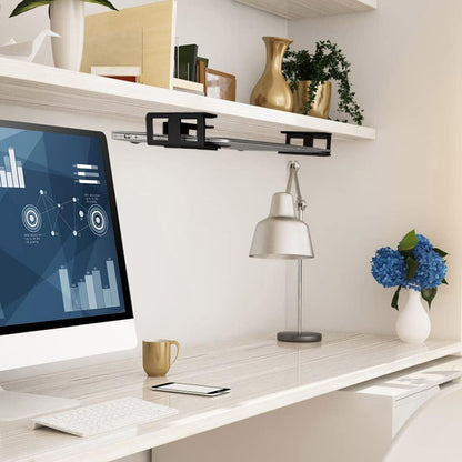 Under Desk Laptop Mount, Metal Under Desk Shelf Holder for Laptop, Mac mini, MacBook, Keyboard with Anti-Scratch Silicone (Black)