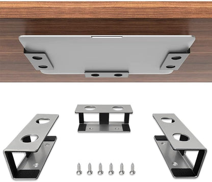 Under Desk Laptop Mount, Metal Under Desk Shelf Holder for Laptop, Mac mini, MacBook, Keyboard with Anti-Scratch Silicone (Black)