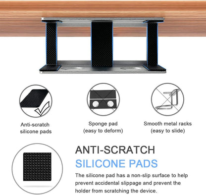 Under Desk Laptop Mount, Metal Under Desk Shelf Holder for Laptop, Mac mini, MacBook, Keyboard with Anti-Scratch Silicone (Black)