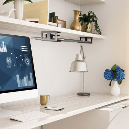 Under Desk Laptop Mount, Metal Under Desk Shelf Holder for Laptop, Mac mini, MacBook, Keyboard with Anti-Scratch Silicone (Black)