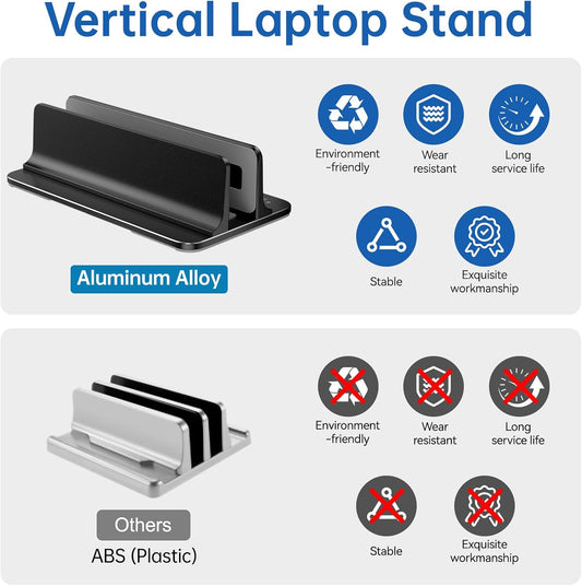 Vertical Laptop Stand for Desk Aluminum Book Holder with Adjustable Slot Desktop Accessories for MacBook Pro/Air Gaming Laptops, Black