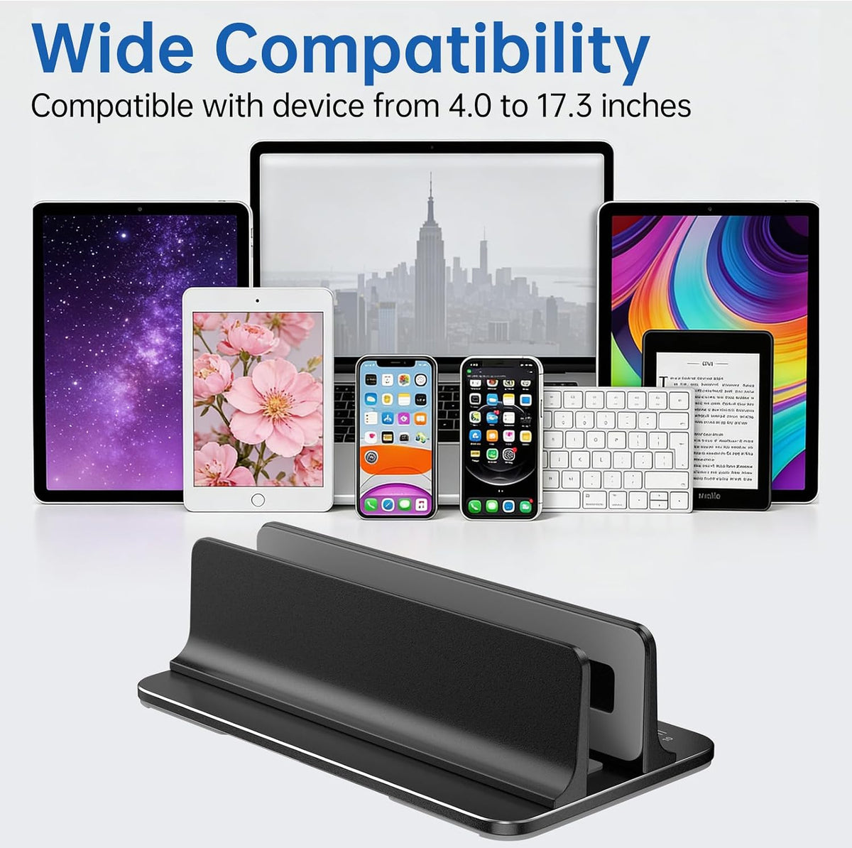 Vertical Laptop Stand for Desk Aluminum Book Holder with Adjustable Slot Desktop Accessories for MacBook Pro/Air Gaming Laptops, Black