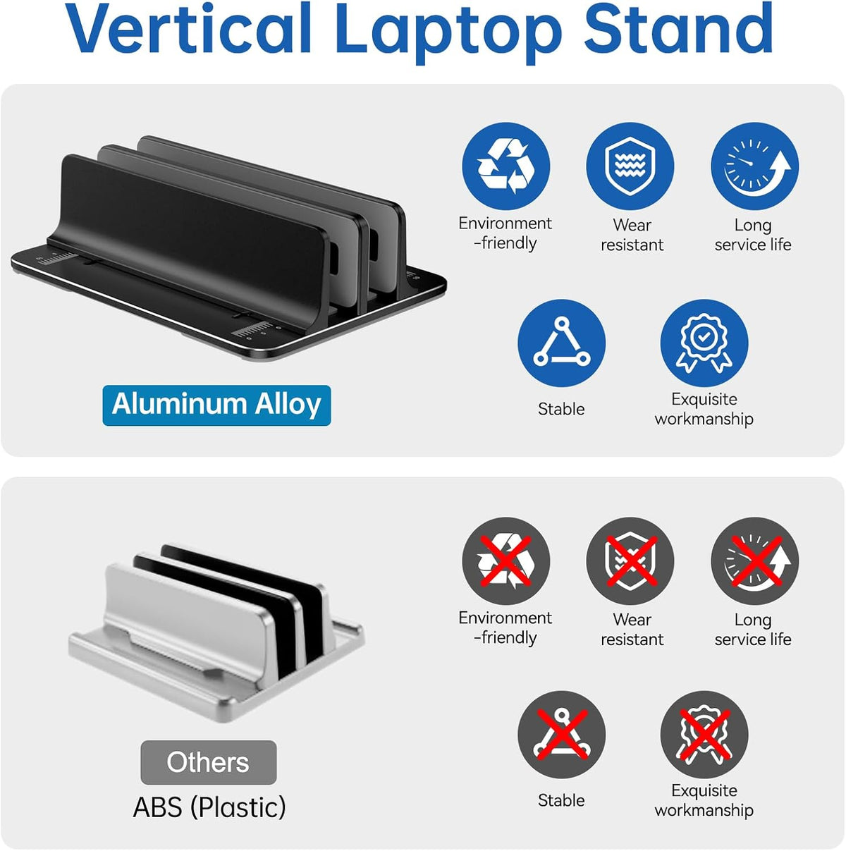 Vertical Laptop Stand for Desk Aluminum Book Holder with Adjustable Slot Desktop Accessories for MacBook Pro/Air Gaming Laptops, Black