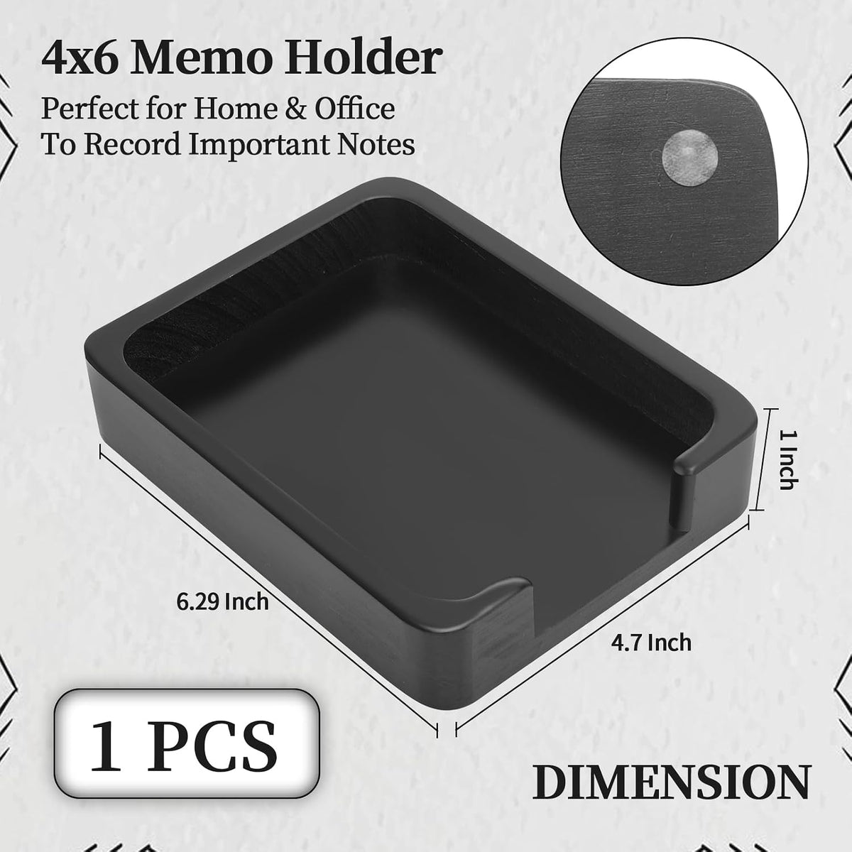 1PCS 4x6 Memo Holder For Desk Paper Holder Black Wooden Memo Organizer For Desk Paper Tray Index Card Holder Fits 4 x 6 Index Card Cardstock Pads Note for Office School