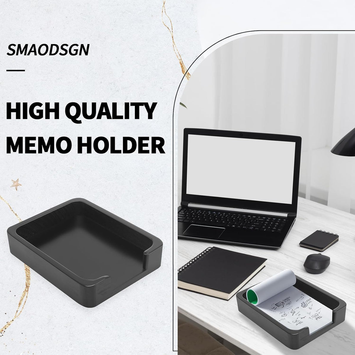 1PCS 4x6 Memo Holder For Desk Paper Holder Black Wooden Memo Organizer For Desk Paper Tray Index Card Holder Fits 4 x 6 Index Card Cardstock Pads Note for Office School