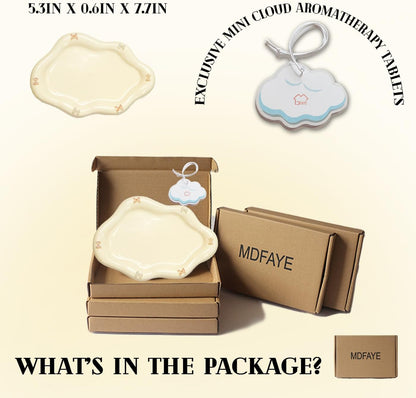 Jewelry Dish Trinket Tray for Women, Ring Dish Holder, Unique Cloud Shape Ceramic Plate Cute Things Vanity Aesthetic Room Decor Mother's Day Birthday (White)