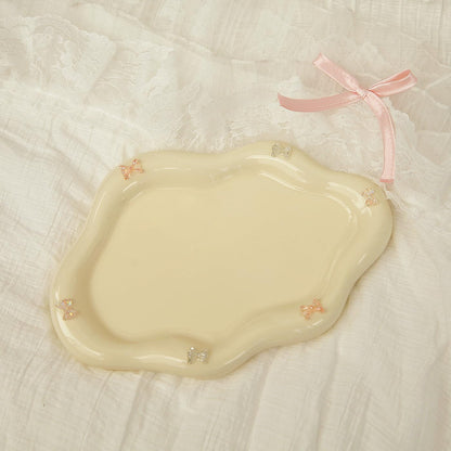 Jewelry Dish Trinket Tray for Women, Ring Dish Holder, Unique Cloud Shape Ceramic Plate Cute Things Vanity Aesthetic Room Decor Mother's Day Birthday (White)