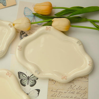 Jewelry Dish Trinket Tray for Women, Ring Dish Holder, Unique Cloud Shape Ceramic Plate Cute Things Vanity Aesthetic Room Decor Mother's Day Birthday (White)