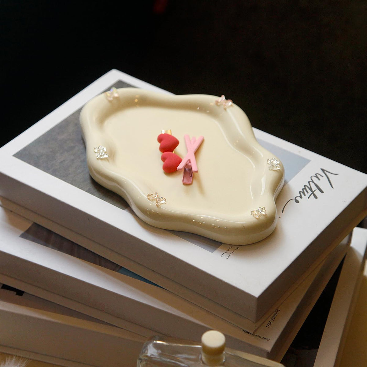 Jewelry Dish Trinket Tray for Women, Ring Dish Holder, Unique Cloud Shape Ceramic Plate Cute Things Vanity Aesthetic Room Decor Mother's Day Birthday (White)