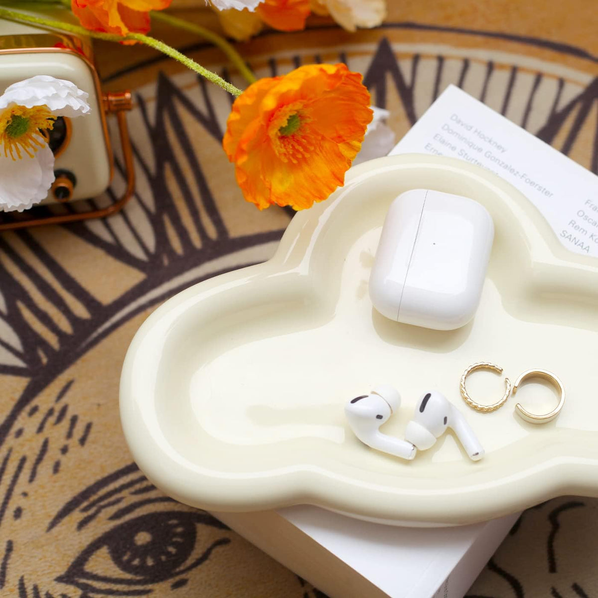 Jewelry Dish Trinket Tray for Women, Ring Dish Holder, Unique Cloud Shape Ceramic Plate Cute Things Vanity Aesthetic Room Decor Mother's Day Birthday (White)