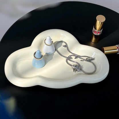 Jewelry Dish Trinket Tray for Women, Ring Dish Holder, Unique Cloud Shape Ceramic Plate Cute Things Vanity Aesthetic Room Decor Mother's Day Birthday (White)
