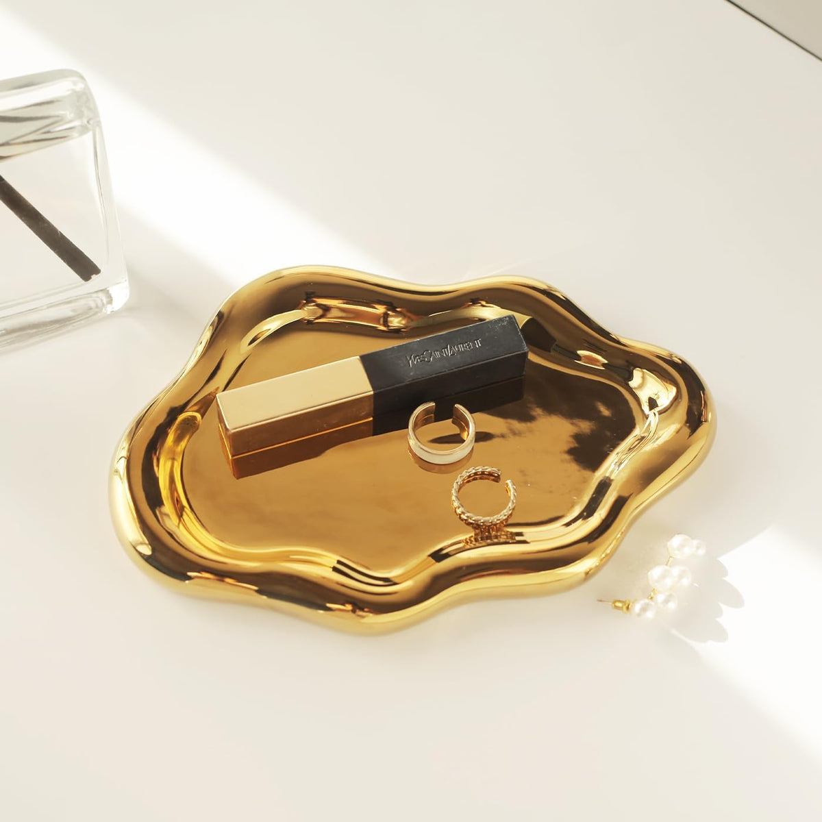 Jewelry Dish Trinket Tray for Women, Ring Dish Holder, Unique Cloud Shape Ceramic Plate Cute Things Vanity Aesthetic Room Decor Mother's Day Birthday (White)