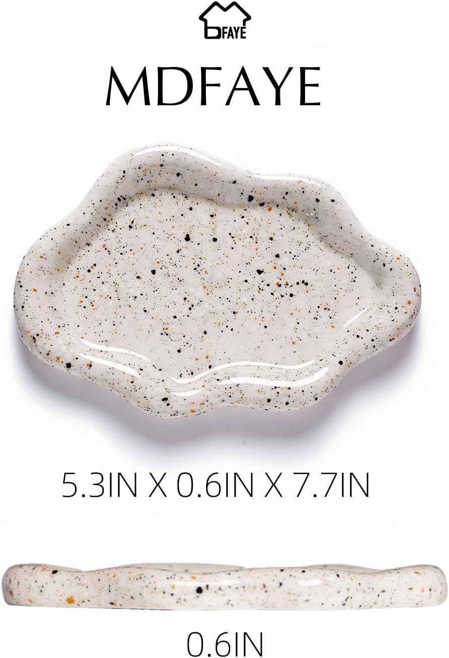 Jewelry Dish Trinket Tray for Women, Ring Dish Holder, Unique Cloud Shape Ceramic Plate Cute Things Vanity Aesthetic Room Decor Mother's Day Birthday (White)