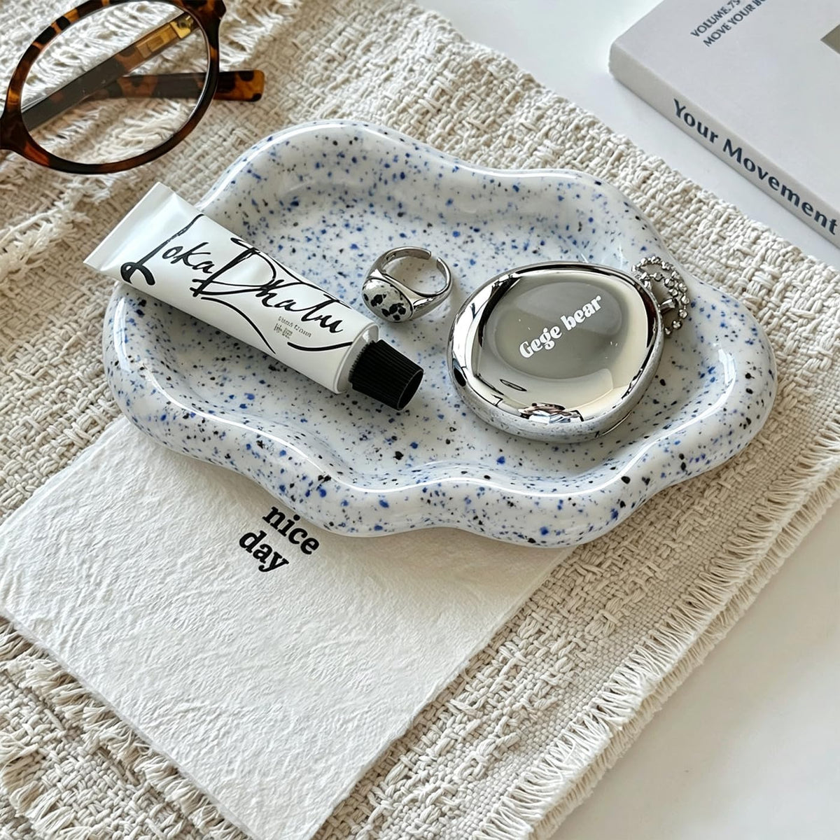 Jewelry Dish Trinket Tray for Women, Ring Dish Holder, Unique Cloud Shape Ceramic Plate Cute Things Vanity Aesthetic Room Decor Mother's Day Birthday (White)
