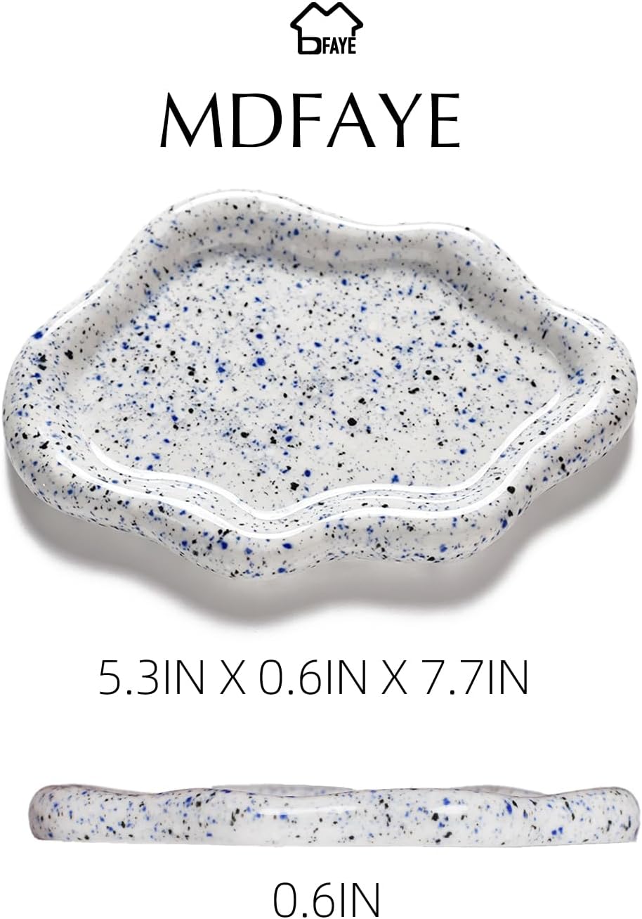 Jewelry Dish Trinket Tray for Women, Ring Dish Holder, Unique Cloud Shape Ceramic Plate Cute Things Vanity Aesthetic Room Decor Mother's Day Birthday (White)