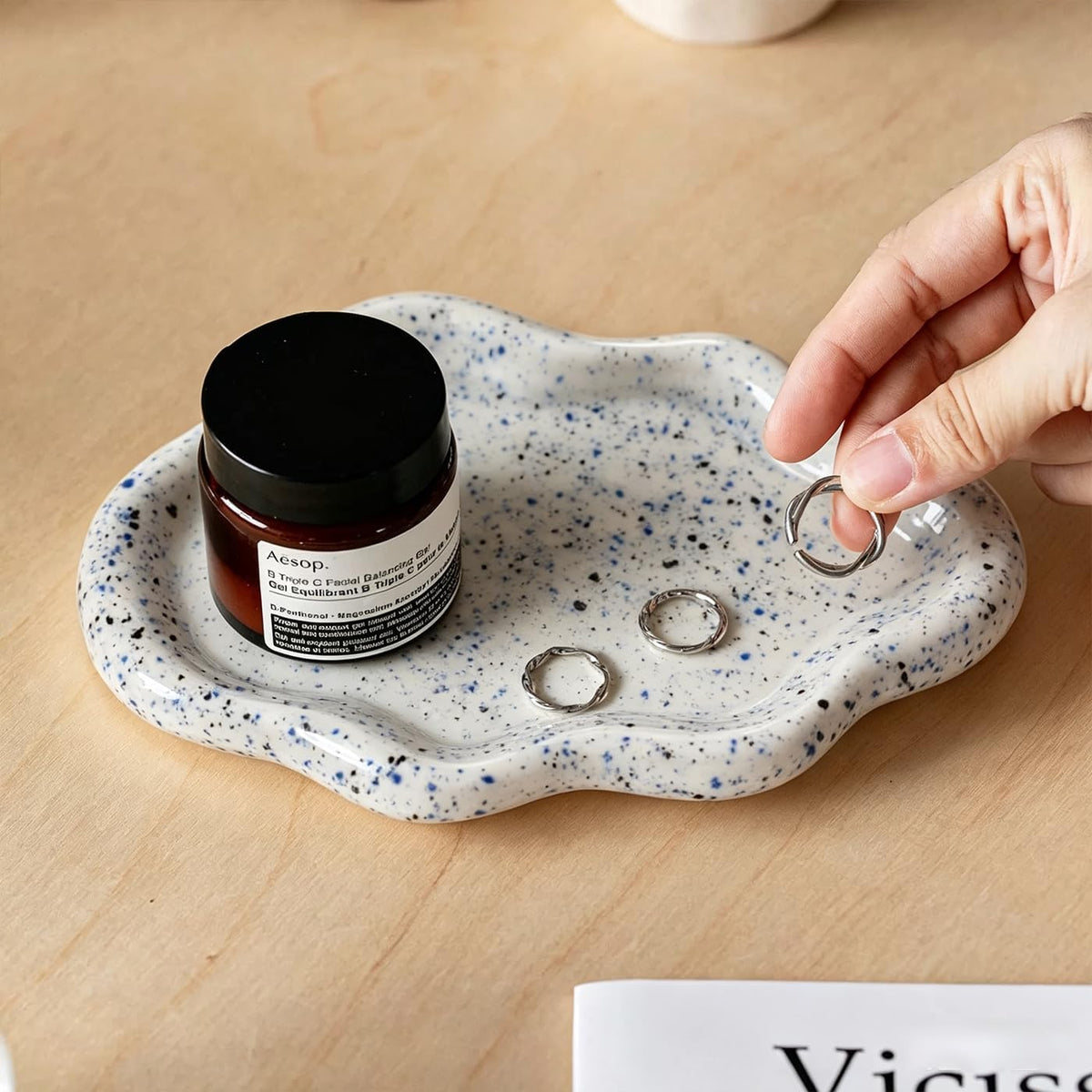 Jewelry Dish Trinket Tray for Women, Ring Dish Holder, Unique Cloud Shape Ceramic Plate Cute Things Vanity Aesthetic Room Decor Mother's Day Birthday (White)