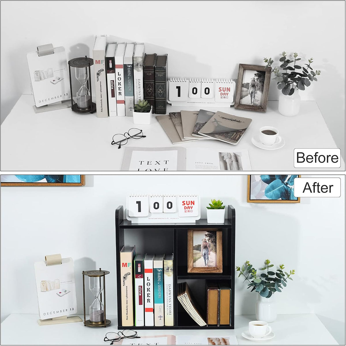 Mass Desktop Bookshelf Freestanding Wooden Countertop Bookcase Accessories Organizer Display Rack Dorm Desk Storage Shelf