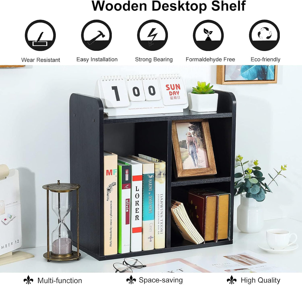 Mass Desktop Bookshelf Freestanding Wooden Countertop Bookcase Accessories Organizer Display Rack Dorm Desk Storage Shelf