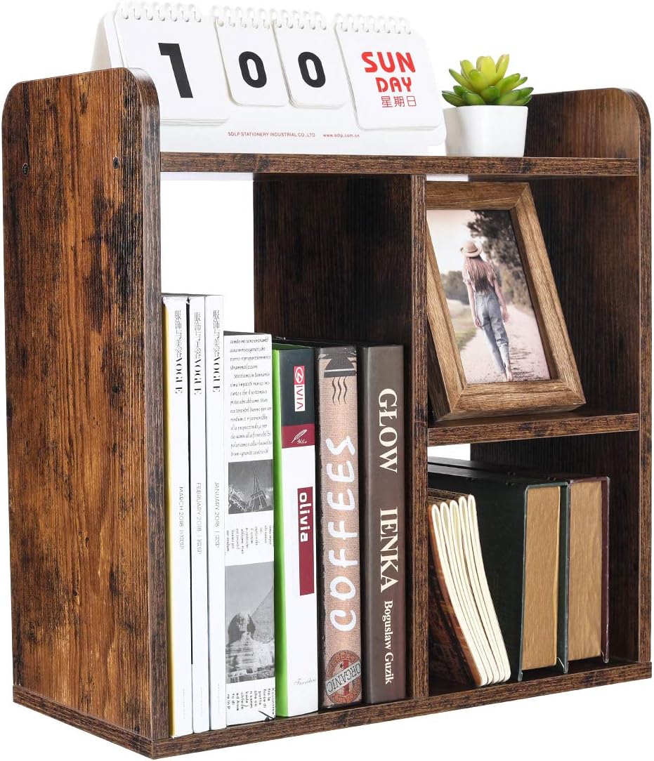 Mass Desktop Bookshelf Freestanding Wooden Countertop Bookcase Accessories Organizer Display Rack Dorm Desk Storage Shelf