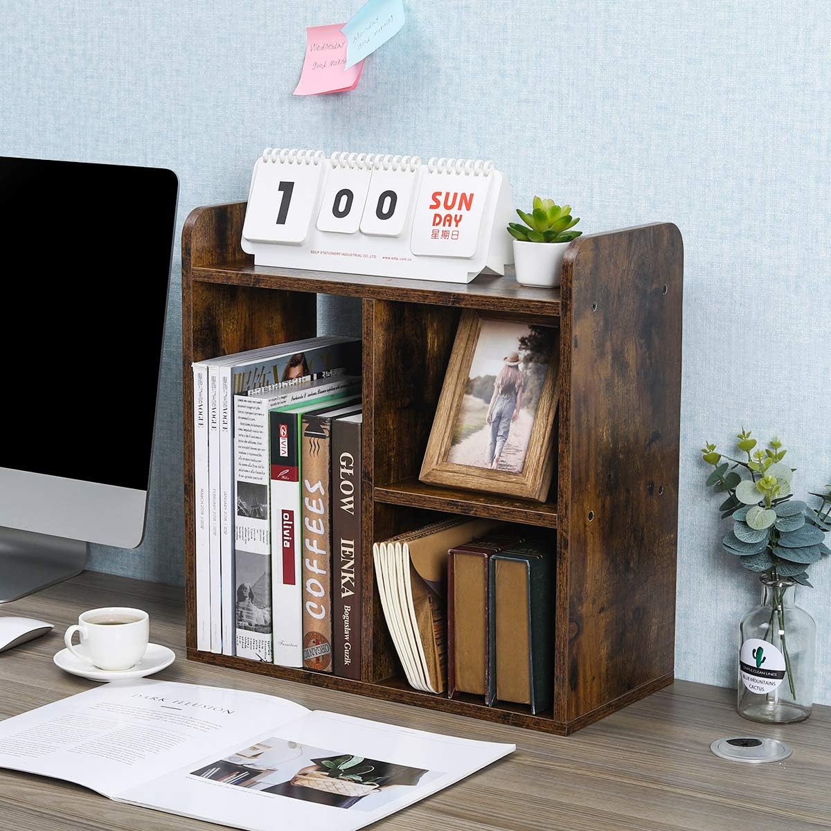 Mass Desktop Bookshelf Freestanding Wooden Countertop Bookcase Accessories Organizer Display Rack Dorm Desk Storage Shelf