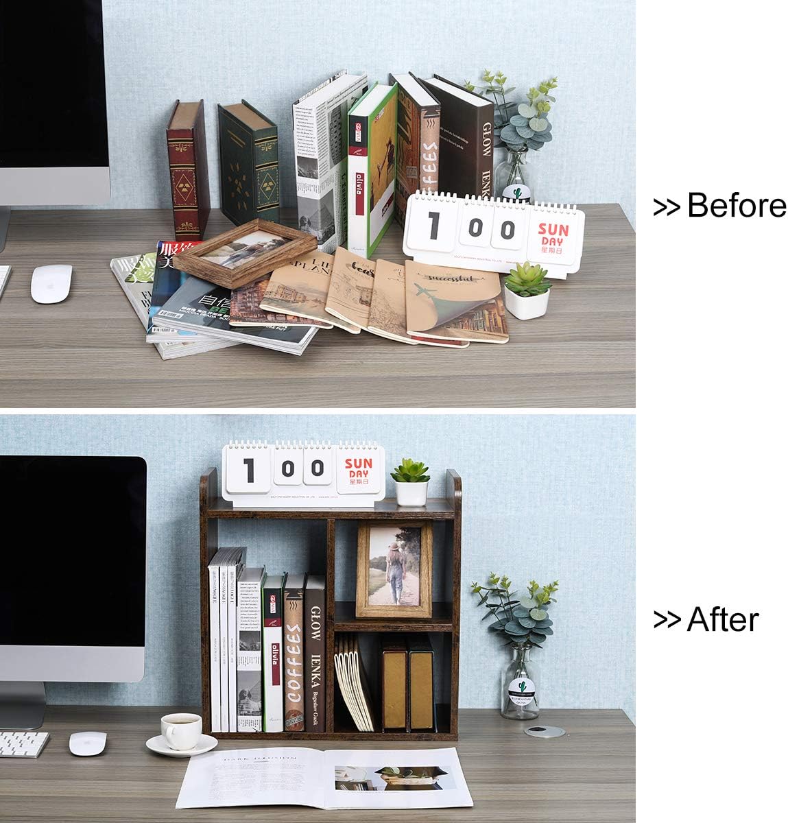 Mass Desktop Bookshelf Freestanding Wooden Countertop Bookcase Accessories Organizer Display Rack Dorm Desk Storage Shelf