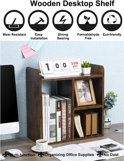 Mass Desktop Bookshelf Freestanding Wooden Countertop Bookcase Accessories Organizer Display Rack Dorm Desk Storage Shelf