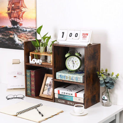 Mass Desktop Bookshelf Freestanding Wooden Countertop Bookcase Accessories Organizer Display Rack Dorm Desk Storage Shelf