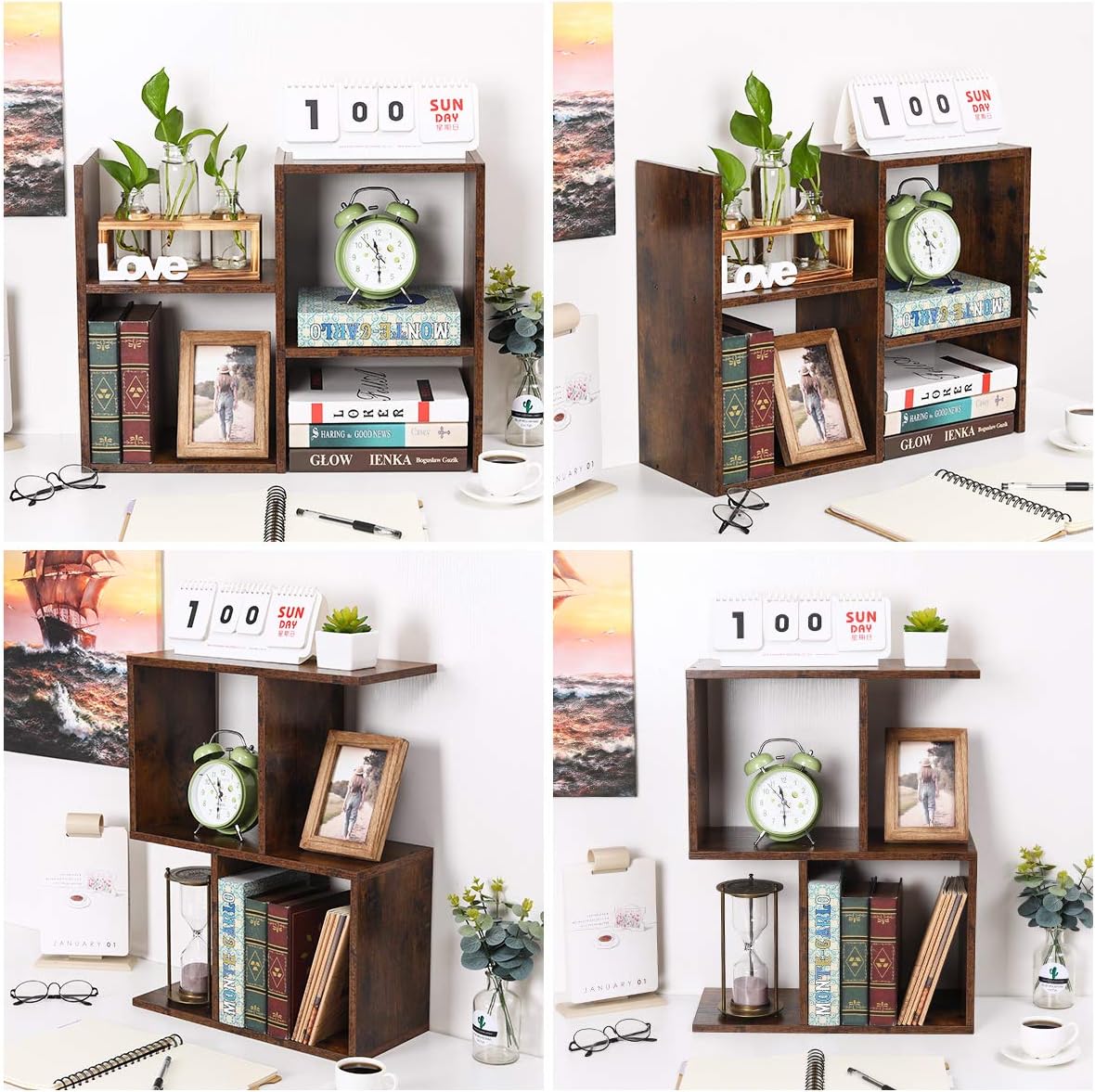 Mass Desktop Bookshelf Freestanding Wooden Countertop Bookcase Accessories Organizer Display Rack Dorm Desk Storage Shelf