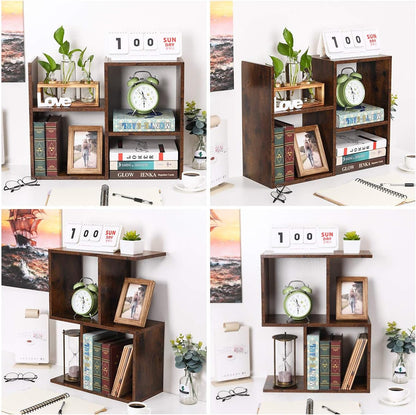 Mass Desktop Bookshelf Freestanding Wooden Countertop Bookcase Accessories Organizer Display Rack Dorm Desk Storage Shelf