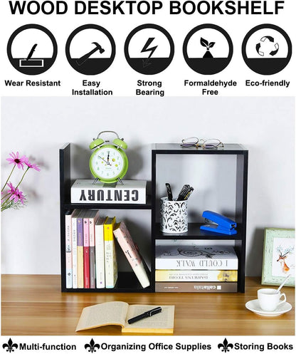 Mass Desktop Bookshelf Freestanding Wooden Countertop Bookcase Accessories Organizer Display Rack Dorm Desk Storage Shelf