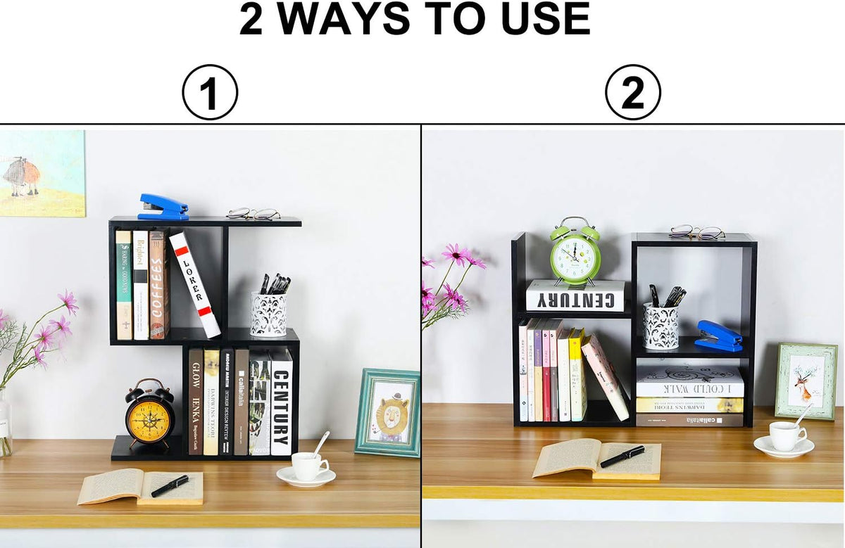 Mass Desktop Bookshelf Freestanding Wooden Countertop Bookcase Accessories Organizer Display Rack Dorm Desk Storage Shelf