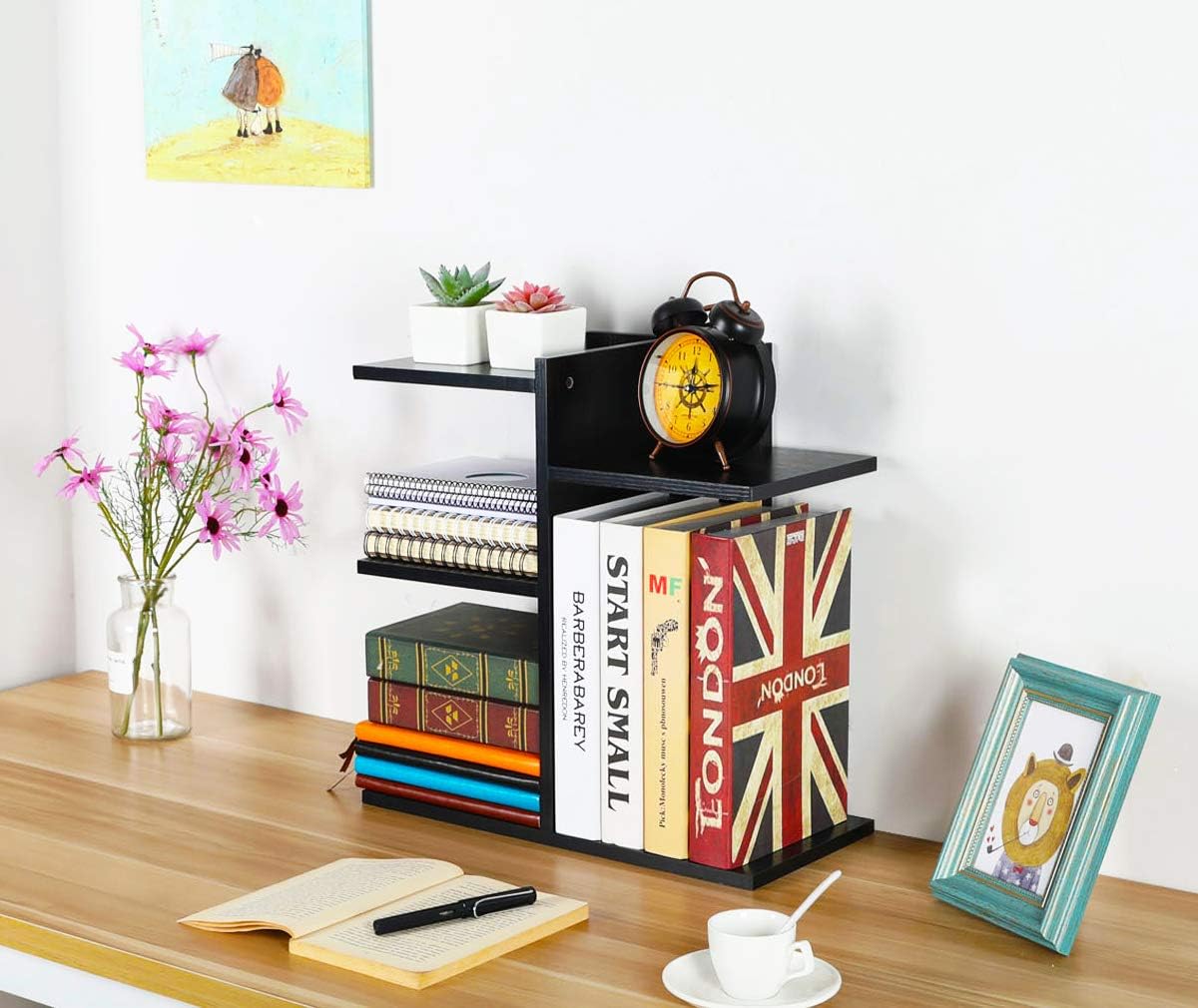 Mass Desktop Bookshelf Freestanding Wooden Countertop Bookcase Accessories Organizer Display Rack Dorm Desk Storage Shelf