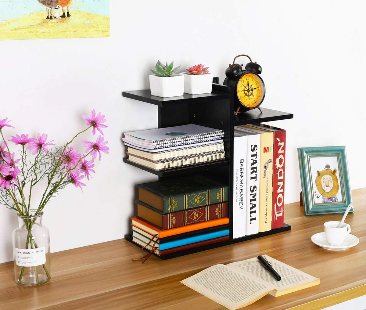 Mass Desktop Bookshelf Freestanding Wooden Countertop Bookcase Accessories Organizer Display Rack Dorm Desk Storage Shelf