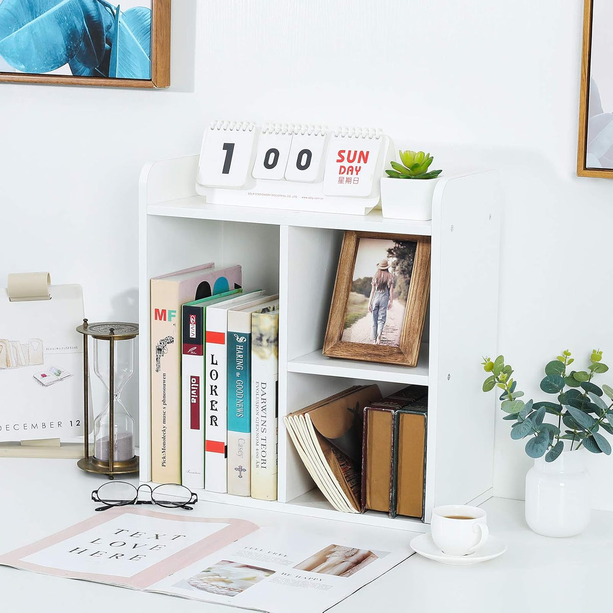 Mass Desktop Bookshelf Freestanding Wooden Countertop Bookcase Accessories Organizer Display Rack Dorm Desk Storage Shelf