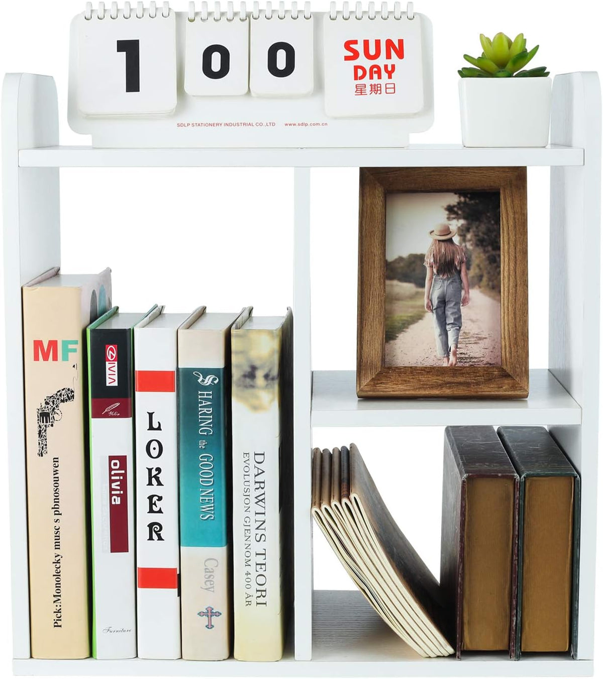 Mass Desktop Bookshelf Freestanding Wooden Countertop Bookcase Accessories Organizer Display Rack Dorm Desk Storage Shelf