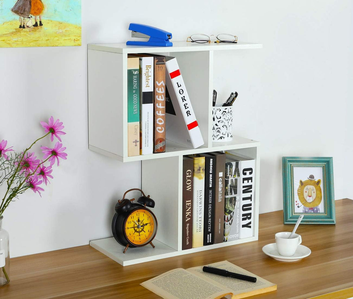 Mass Desktop Bookshelf Freestanding Wooden Countertop Bookcase Accessories Organizer Display Rack Dorm Desk Storage Shelf