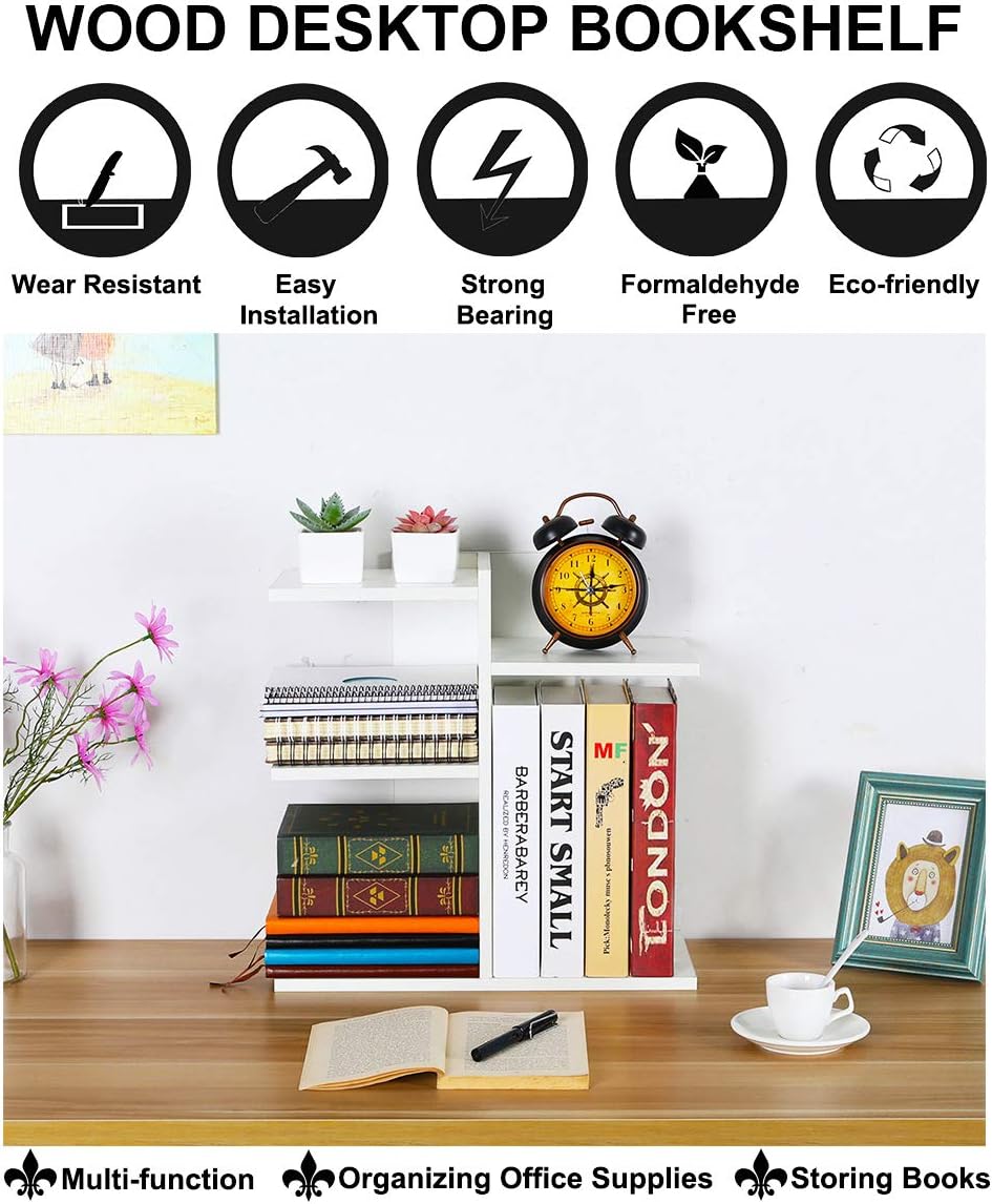 Mass Desktop Bookshelf Freestanding Wooden Countertop Bookcase Accessories Organizer Display Rack Dorm Desk Storage Shelf