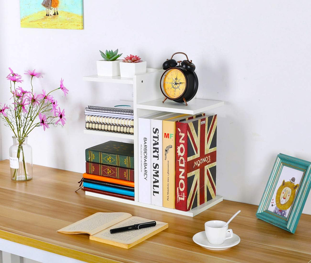 Mass Desktop Bookshelf Freestanding Wooden Countertop Bookcase Accessories Organizer Display Rack Dorm Desk Storage Shelf