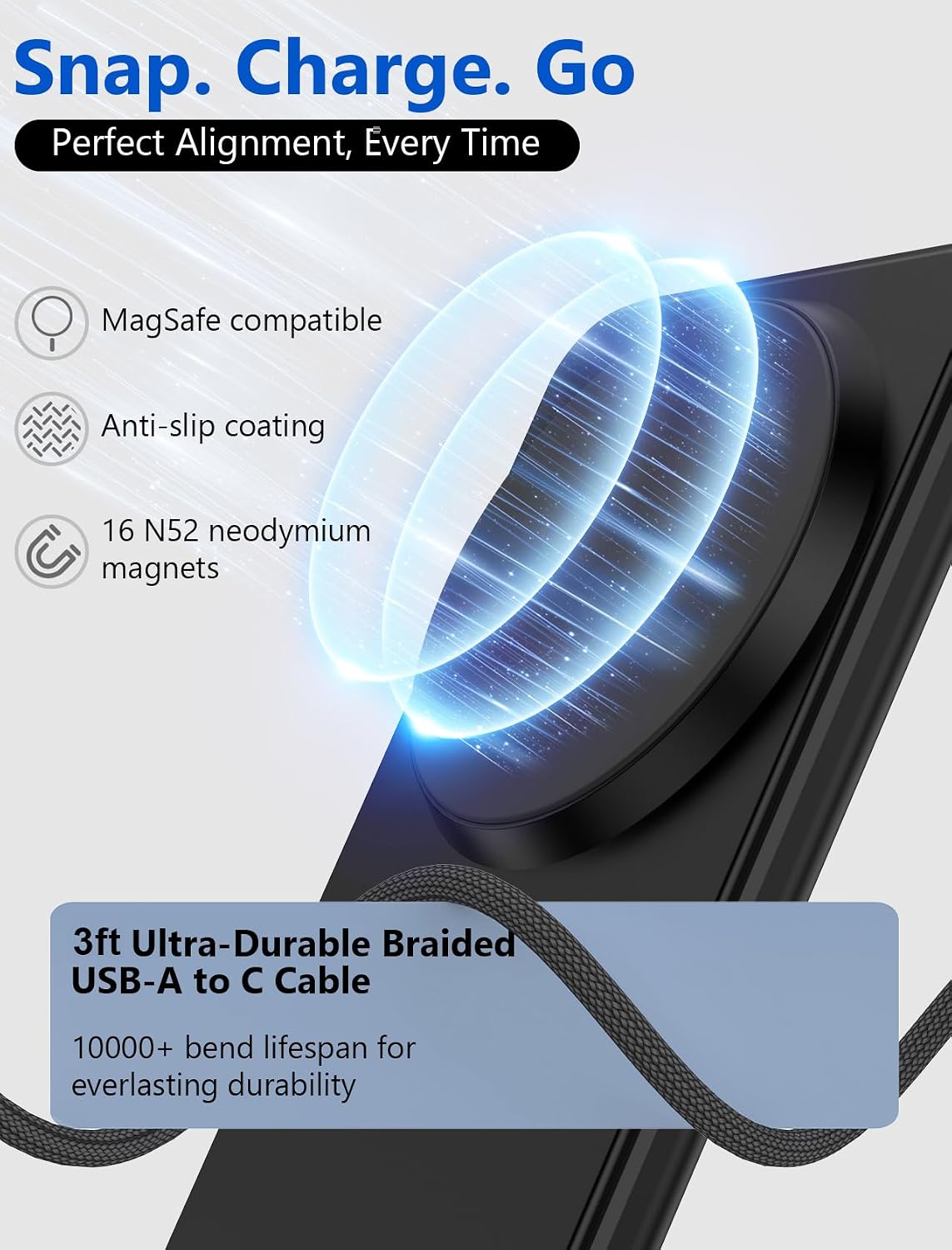 for MagSafe Charger - Magnetic Wireless Charger for iPhone 12-17, Black