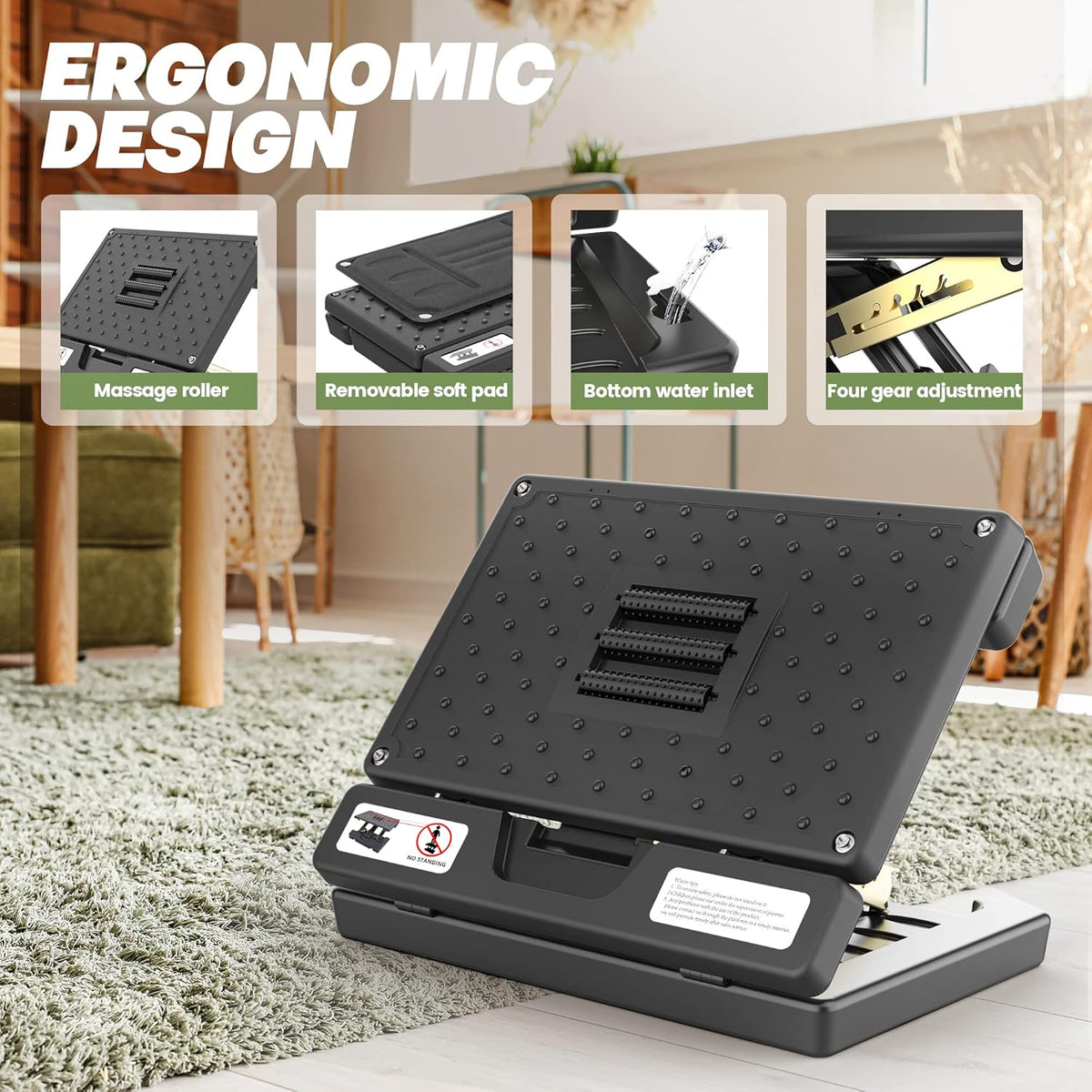 Foot Rest for Under Desk at Work, 4-Adjustable, Detachable Pad, Ergonomic