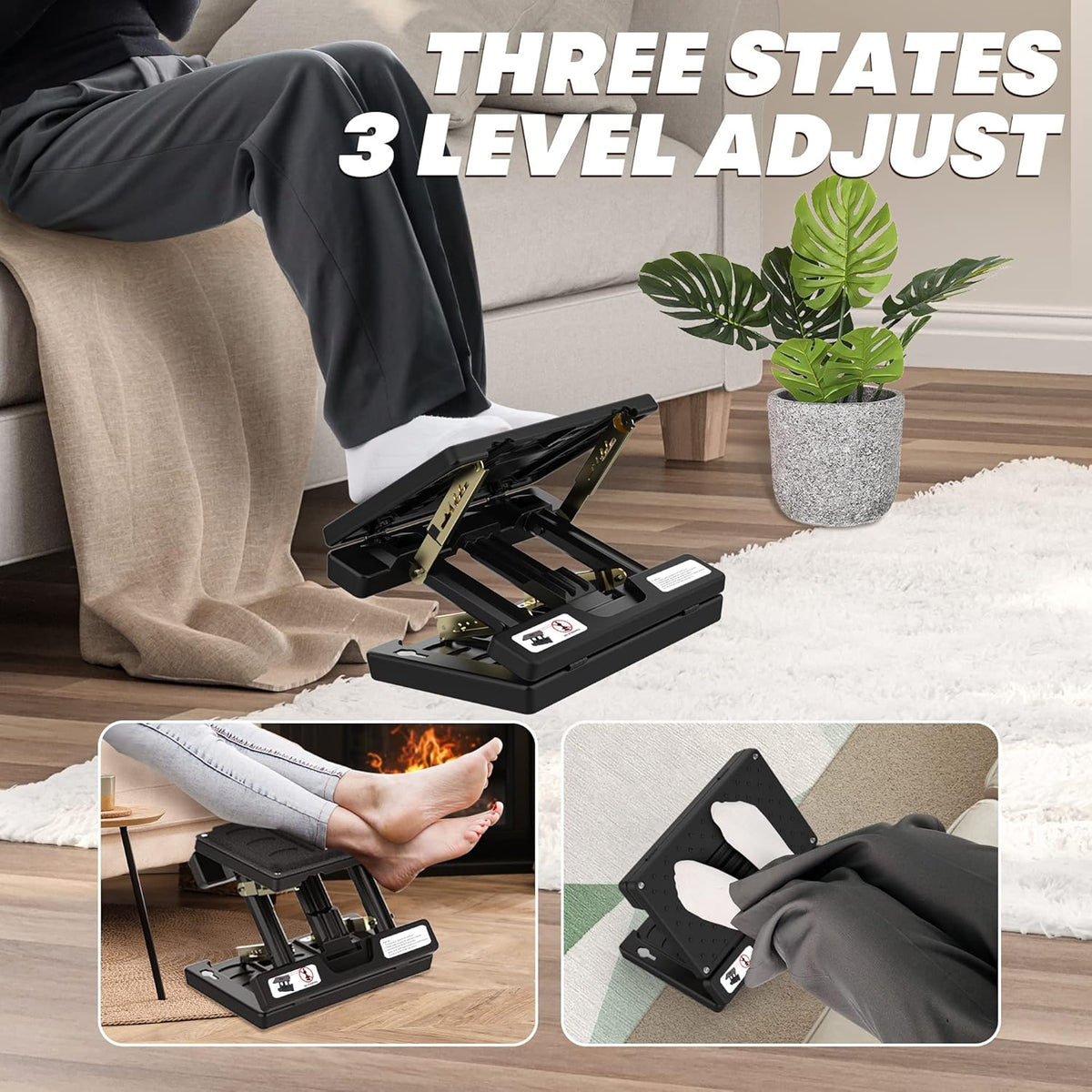 Foot Rest for Under Desk at Work, 4-Adjustable, Detachable Pad, Ergonomic