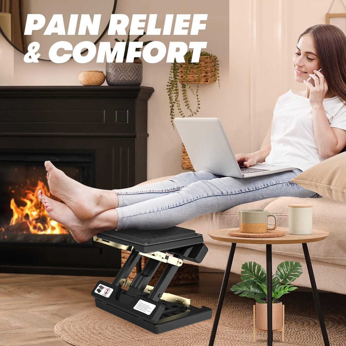 Foot Rest for Under Desk at Work, 4-Adjustable, Detachable Pad, Ergonomic